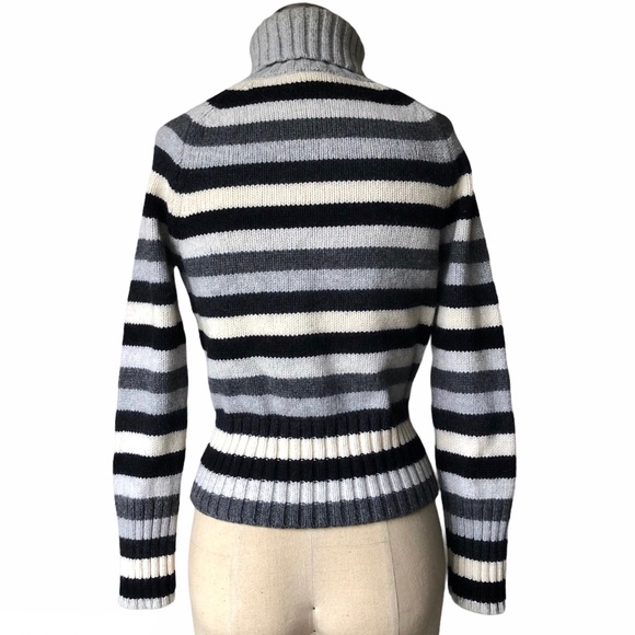Vintage Gap Women's Black Grey Cream Striped Chunky Turtleneck Sweater S - Picture 3 of 12